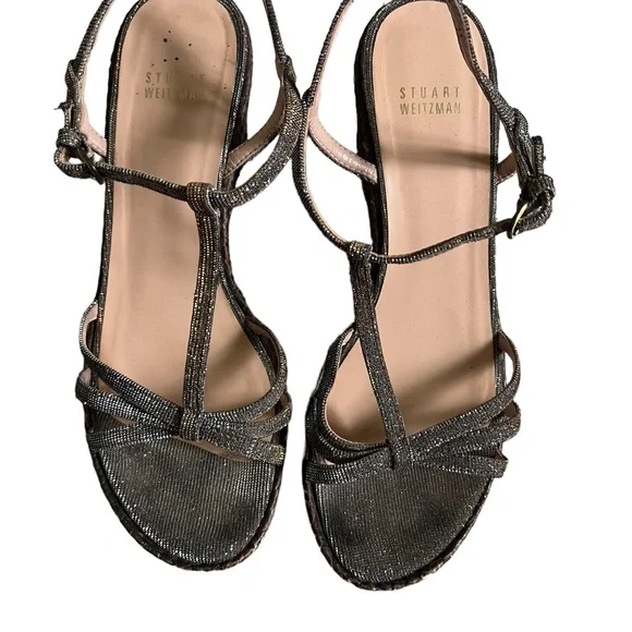 Glam Stuart Weitzman Velocity Pyrite Nocturn Wedge Heels Strappy Platform Sandal - Picture 7 of 11